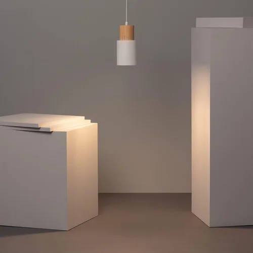 Miniatura 4 de Pendant lamp in Metal and Wood 1200xØ100 mm Gray E27 Fat Metal Cap Decoration Living Room, Bedroom, Bedroom (Color : Blanco)