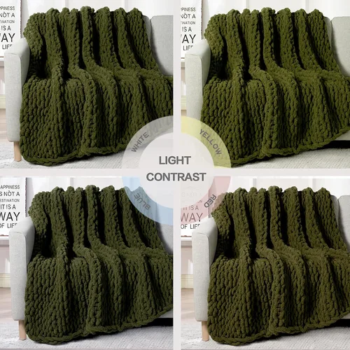 Miniatura 6 de Carriediosa Manta de punto grueso de 50 x 60 pulgadas, 100% hecha a mano, grande con hilo de felpilla, suave y esponjosa para sofá, cama, manta