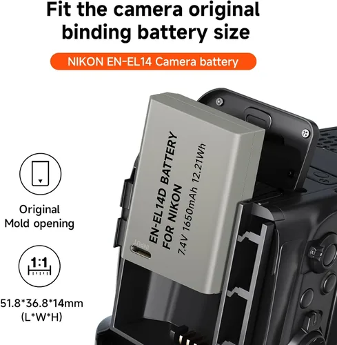 Miniatura 2 de Baterías de repuesto EN EL14 EN-EL14a, paquete de 2 baterías de 1650 mAh para Nikon D3100 D3200 D3300 D3400 D3500 D5100 D5200 D5300 D5500 D5600 DF