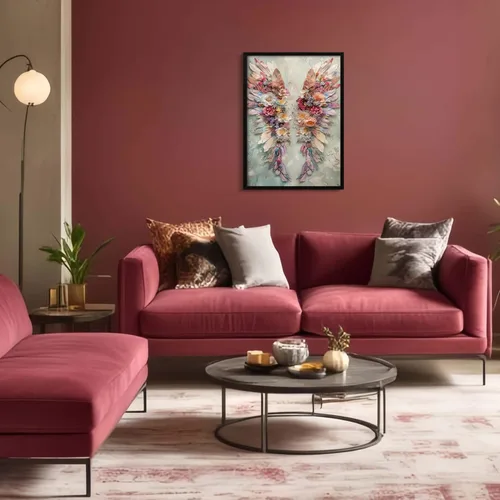 Miniatura 8 de Arte de pared enmarcado abstracto floral con alas de ángel, impresión en lienzo, póster romántico de galería, imagen elegante con plumas y flores