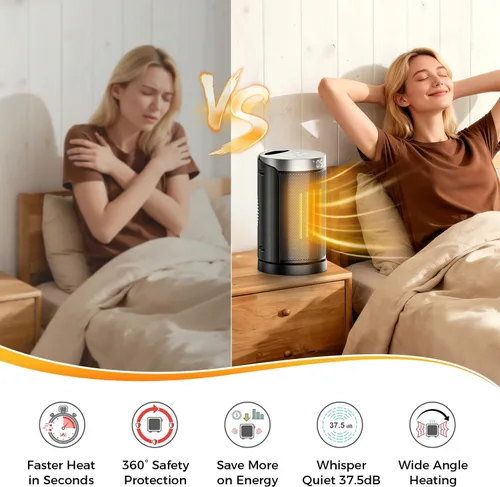 Miniatura 6 de Calentador de espacio de 1500 W para uso en interiores, calentador de cerámica PTC portátil con oscilación de 70°, control remoto, temporizador de 1