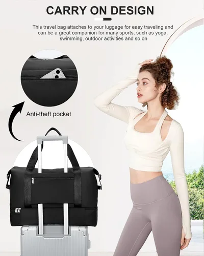 Miniatura 5 de Bolsa de viaje para mujer, bolsa deportiva para gimnasio, E-Negro