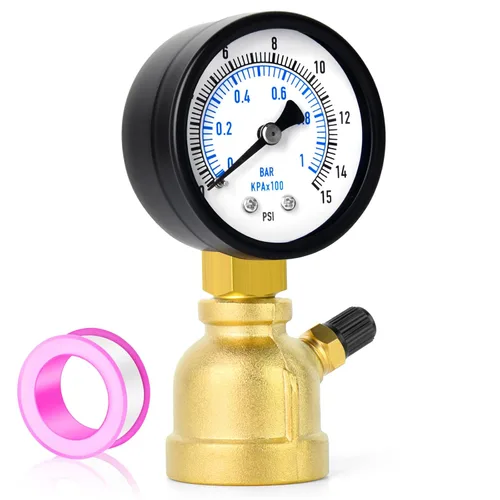 MEANLIN MEASURE Medidores de presión de prueba de aire de latón forjado de 0-15 psi, conexión FNPT de 3/4", doble graduado de 2", ensamblaje de