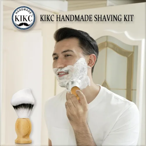 Miniatura 5 de KIKC Cepillo de afeitar hecho a mano para veganos, cerdas de pelo sintético para afeitado húmedo, mango de bambú cómodo, el mejor regalo para hombre