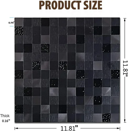 Miniatura 5 de Panel de 10 hojas autoadhesivas 3D para cocina, paneles autoadhesivos de mosaico de aluminio metálico para pared, 11.81 x 11.81 x 0.15 pulgadas, 4.8