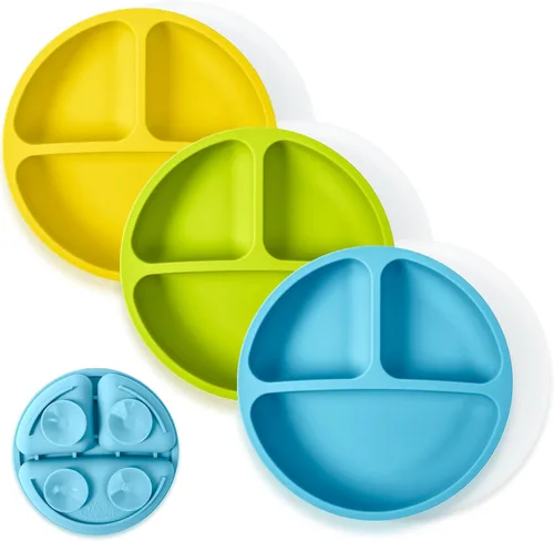 Miniatura 27 de WeeSprout - Platos de succión para bebés y niños pequeños con tapas, 100% silicona, diseño dividido para comedores selectivos, aptos para microondas