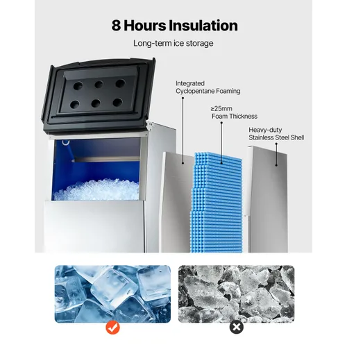 Miniatura 3 de VEVOR Cubo de almacenamiento de hielo, capacidad de 250 libras, contenedores de almacenamiento de hielo de acero inoxidable con filtro y patas
