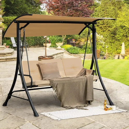 Miniatura 2 de Tangkula Columpio de porche para 2 personas, columpio al aire libre con cojines extraíbles, estructura de metal sólido, columpio de patio con toldo