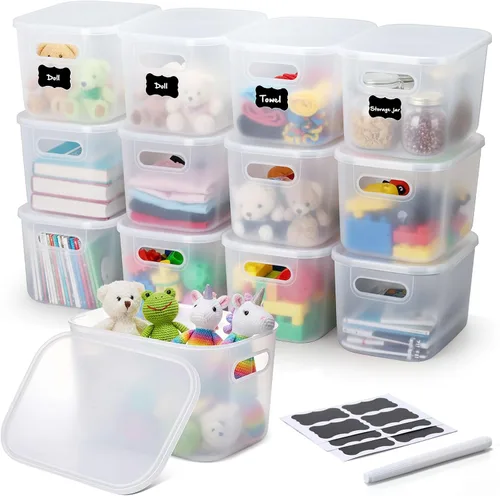 Miniatura 9 de Thyle Paquete de 12 contenedores de almacenamiento de plástico blanco con tapas, contenedor de almacenamiento apilable de 7 cuartos de galón