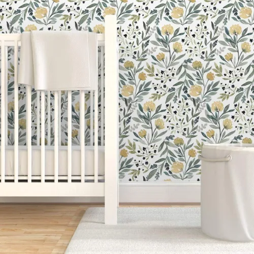 Miniatura 6 de Spoonflower Papel tapiz para despegar y pegar, diseño floral amarillo, flores botánicas, jardín, moderno, cuarto de bebé, boda, papel tapiz