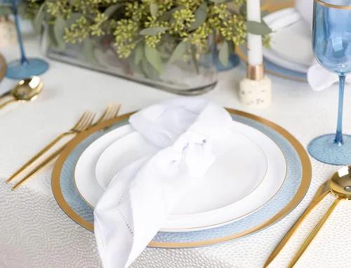 Miniatura 9 de [30 unidades de 6.3 pulgadas] Platos de fiesta de plástico blanco con borde dorado Colección Premium pesado elegante vajilla desechable Color blanco