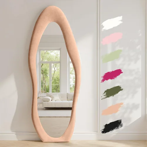 Miniatura 10 de Anpark Espejo de Cuerpo Completo 63"x24" Espejo de Piso de Cuerpo Completo Irregular Montado en Pared con Soporte Marco Envuelto en Franela Negra