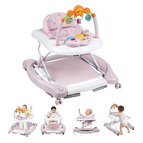 Andador para bebé, Andadores para bebé de 5 en 1 para niños y niñas de 6 a 12 meses, Andadores plegables para bebés con rebotador y bandeja de