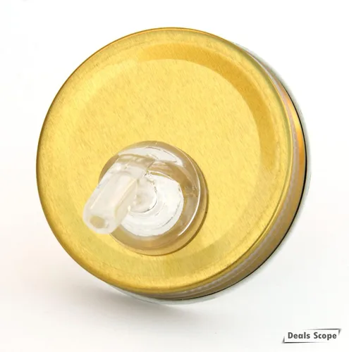 Miniatura 5 de Mason Jar Pour Spouts Tapa TinPlate Mason Jar Tapa Dispensador Tapa de brote Tapa de flujo libre (2 unidades Metal Dorado)