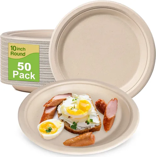 Miniatura 8 de Platos compostables de 10 pulgadas, paquete de 100, ecológicos, resistentes, platos marrones grandes
