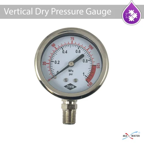 Miniatura 4 de Max Water Medidor de presión en seco vertical de 2.5 pulgadas, escala dual de 0 a 150 PSI, medidor de acero inoxidable NPT de 1/8 pulgadas