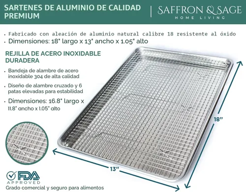 Miniatura 8 de Bandeja y estante para galletas de calidad comercial, bandeja de aluminio para hornear y estante de enfriamiento de acero inoxidable de 13 x 18