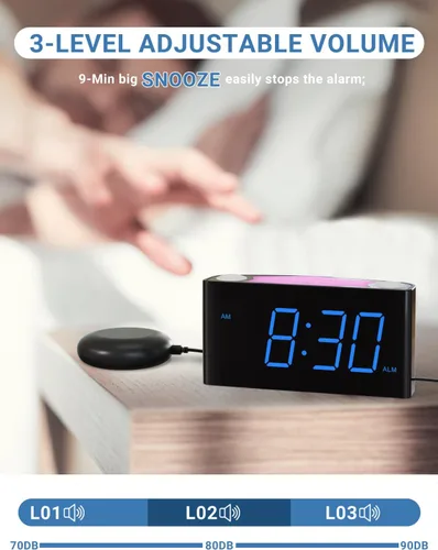 Miniatura 7 de PPLEE Reloj despertador súper fuerte para personas que duermen profundamente, con discapacidad auditiva o sordos, reloj despertador vibratorio