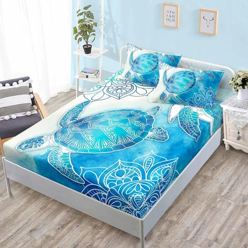 Miniatura 14 de HOSIMA Juego de sábanas bajeras con temática de tortuga marina, diseño de playa costera, para decoración de habitación de niños, adolescentes