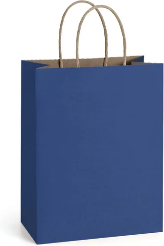 BagDream 25 bolsas de regalo azul marino de 8 x 4.25 x 10.5 pulgadas, papel kraft para regalos, compras al por menor mercancía comestibles, bolsas