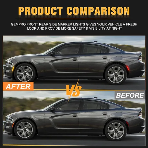 Miniatura 6 de Gempro - Luces LED de señalización lateral compatibles con Dodge Charger LD 2015-2023, lámparas de marcador de parachoques delantero y trasero