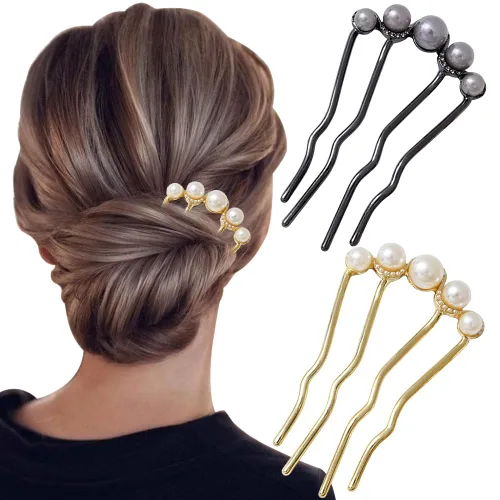 2 horquillas de pelo en forma de U de perlas para el cabello nupcial, peine lateral de moda, elegante horquilla de metal, pinzas para el cabello