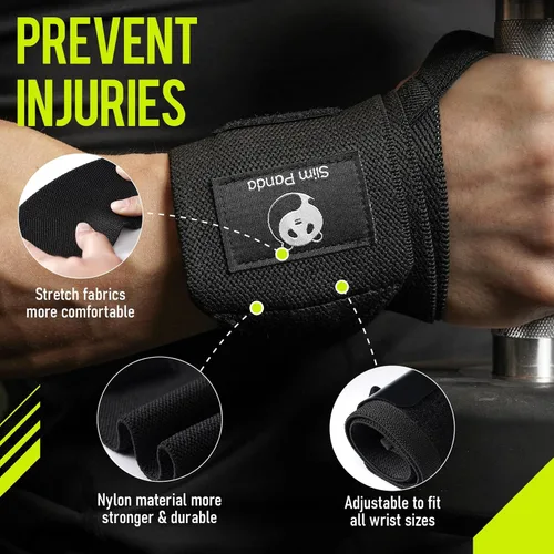 Miniatura 2 de Slim Panda Wrist Wraps for Powerlifting & Weightlifting - Adjustable 18" Straps with Thumb Loops Heavy Duty Wrist Support for Deadlift, Bench