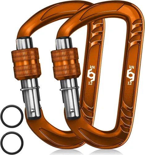 Miniatura 17 de Rhino Produxs 12kN (2697 lbs) Heavy Duty Carabiner Clips, for Securing Pets, Outdoor, Camping, Hiking, Hammock, Dog Leash Harness, Keychains Bloqueo