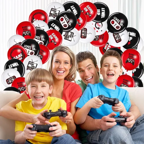 Miniatura 4 de Aoriher 36 globos de videojuegos, globos temáticos de látex negro de 12 pulgadas, decoraciones para adolescentes, juegos nocturnos, suministros