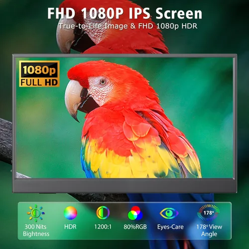 Miniatura 2 de Monitor portátil de 15.6 pulgadas 1080P FHD IPS para juegos con USB-C y HDMI, pantalla externa ultradelgada de peso ligero con cubierta inteligente