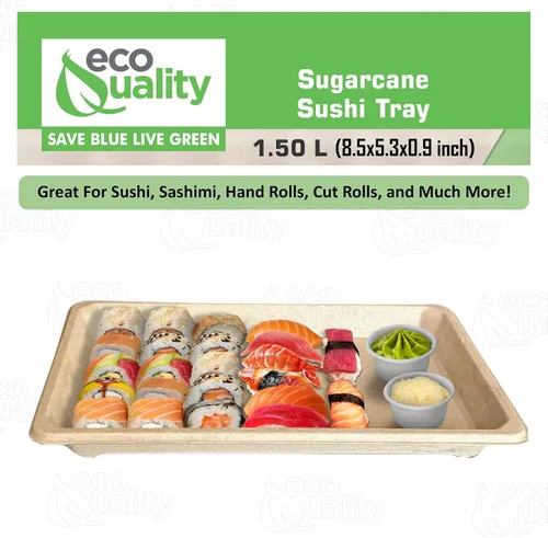 Miniatura 4 de EcoQuality Bandejas de sushi compostables XL - Contenedor de sushi para llevar bagazo de caña de azúcar natural - Biodegradable, plato de sushi