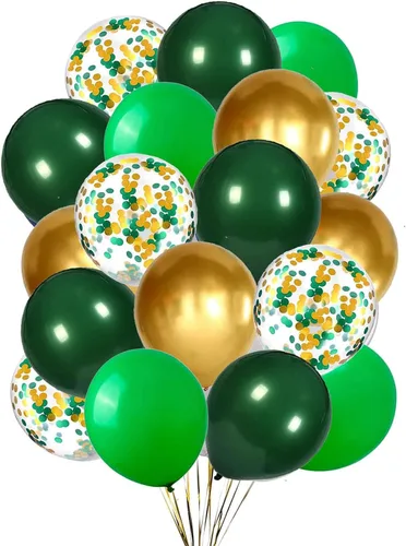 Miniatura 7 de We Moment Globos negros de 12 pulgadas color verde oscuro y dorado metálico cromado con globos de confeti, para baby shower, decoración de fiesta