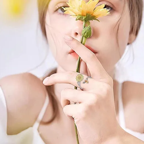 Miniatura 7 de Banemi Anillos antiestrés para la ansiedad para mujeres, anillo giratorio de flor de circonita cúbica, regalo de joyería para esposa, niña, día