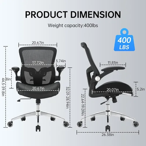 Miniatura 3 de Silla de oficina grande y alta de 400 libras, silla de escritorio ergonómica con cojín ancho de espuma de modelado 3D, silla de computadora