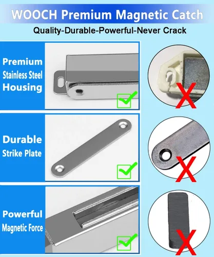 Miniatura 4 de WOOCH Pestillo magnético para puerta, 50 libras, de acero inoxidable de alta resistencia para cocina, baño, armario, armario, armario, puerta, cajón