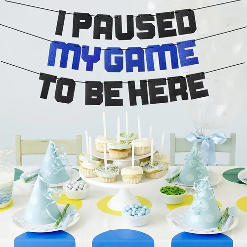 Miniatura 5 de Cartel con texto en inglés «I Paused My Game To Be Here» con texto en inglés «I Paused My Game To Be Here», decoración azul para fiestas