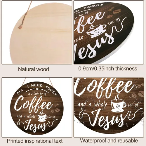 Miniatura 7 de HMASYO Letreros de madera rústica para barra de café – "All I Need Today is A Little Bit of Coffee and A Whole Lot of Jesus" para decoración