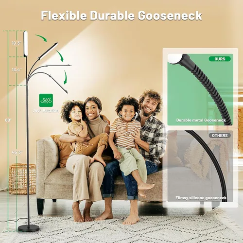 Miniatura 5 de Yikuneng Lámpara de pie LED regulable, lámparas de lectura superbrillantes, lámpara de pie con control remoto y táctil, atenuación continua y Negro