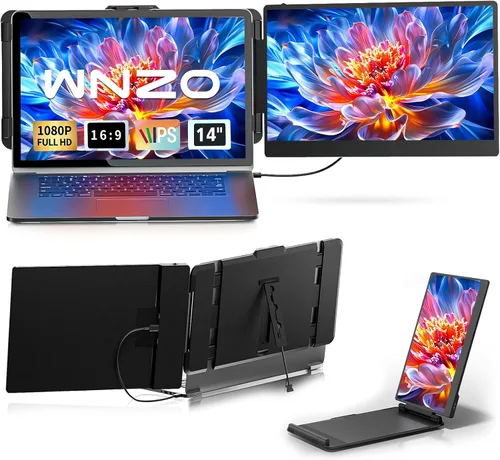 Extensor de pantalla para laptop de 14 pulgadas, monitor portátil dual FHD 1080P IPS segunda pantalla para portátiles de 13 a 17 pulgadas, Plug &