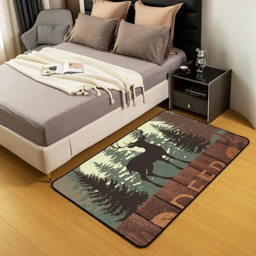 Miniatura 5 de Castle Fairy Alfombra antideslizante para sala de estar, diseño de ciervos salvajes, pinos de la selva, alfombra antideslizante para sala de estar