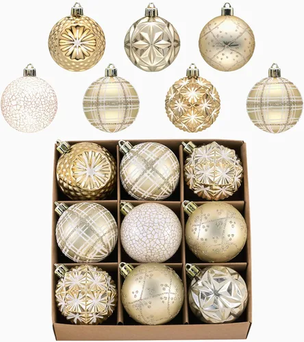 Miniatura 16 de Valery Madelyn Adornos para árboles de Navidad, 9 unidades, 2.36 pulgadas, negro y dorado, irrompibles, adornos de bola colgante de lujo
