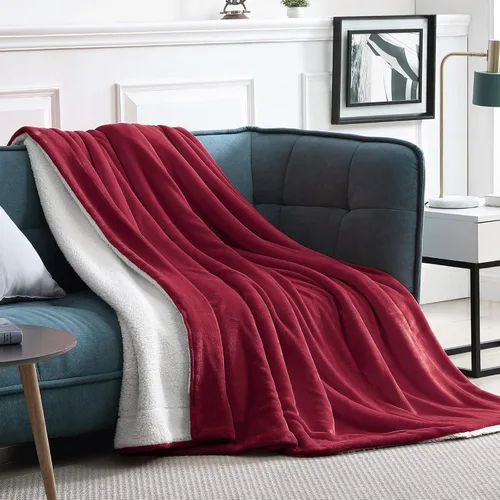 Walensee Sherpa Manta mullida de forro polar de felpa (Tamaño King, 108 x 90 pulgadas, rojo) ultrasuave, reversible, manta de franela de microfibra