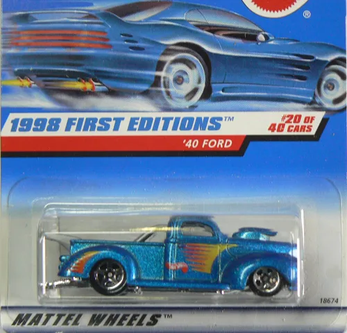 Miniatura 2 de Hot Wheels - Primeras Ediciones 1998 - Ford Pickup 1940 - Die Cast - N.º 20 de 40 Coches - Pintura Azul Metálica - Coleccionista #654 - Edición