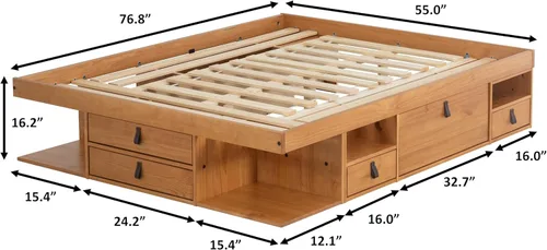 Miniatura 2 de Memomad Bali Slim Set: Plataforma de almacenamiento con cajones + Cabecero de panel plano (Tamaño completo, madera marrón roble)