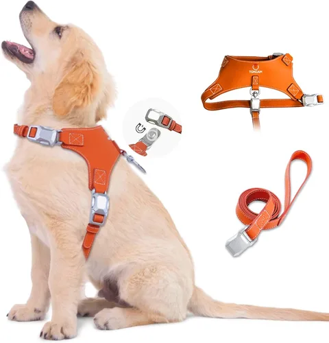 Miniatura 8 de Arnés magnético para cachorros y correa con hebilla de liberación rápida, fácil de poner y quitar, arnés de perro de piel sintética y correa