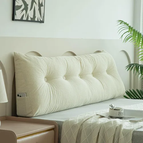 Almohada de cuña beige tamaño individual XL para dormitorio, cama, cabecero, almohadas de cuña para espacio de cabecero con funda no extraíble, 39 x