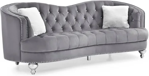 Miniatura 4 de Home Square Juego de muebles de 2 piezas con silla de terciopelo y sofá en gris
