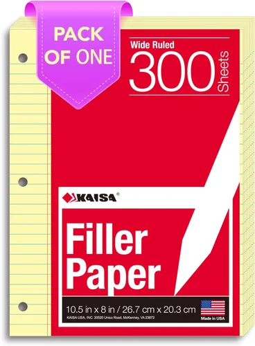 Miniatura 7 de KAISA Papel para cuaderno de hojas sueltas, rayas universitarias, 300 hojas por papel rayado, 8 x 10.5 pulgadas, 3 agujeros perforados para carpeta