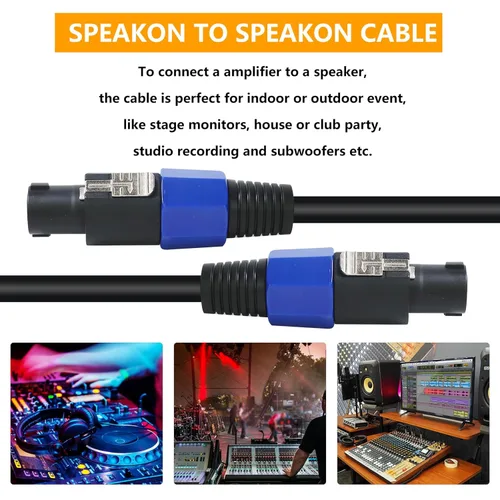 Miniatura 6 de HBU Paquete de 2 cables SpeakOn de 10 pies – 2 cables DJ PA Speak-ON a Speakon macho de 10 pies – Pro Studio, escenario, cable para eventos al aire