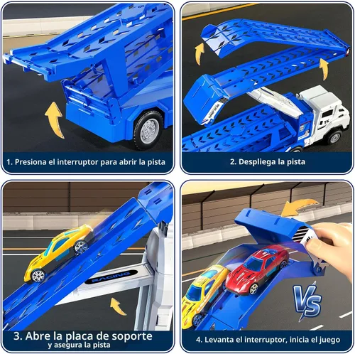 Miniatura 6 de Juguetes de camiones de transporte para niños de 3, 4, 5, 6 y 7 años, juego de camiones transportadores con pista de carreras y 12 juguetes de autos